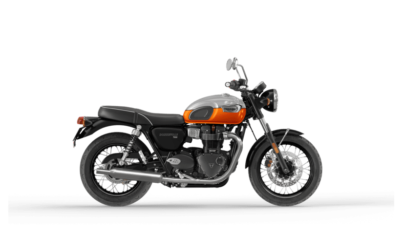 MY25 Bonneville T100 in Aluminium and baja orange CGI